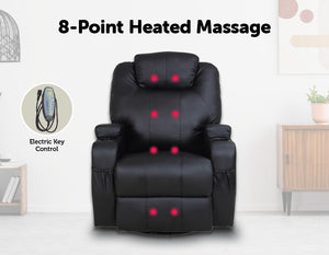 Massage Sofa Chair Recliner 360 Degree Swivel PU Leather Lounge 8 Point Heated