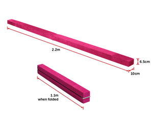 2.2m Gymnastics Folding Balance Beam Pink Synthetic Suede