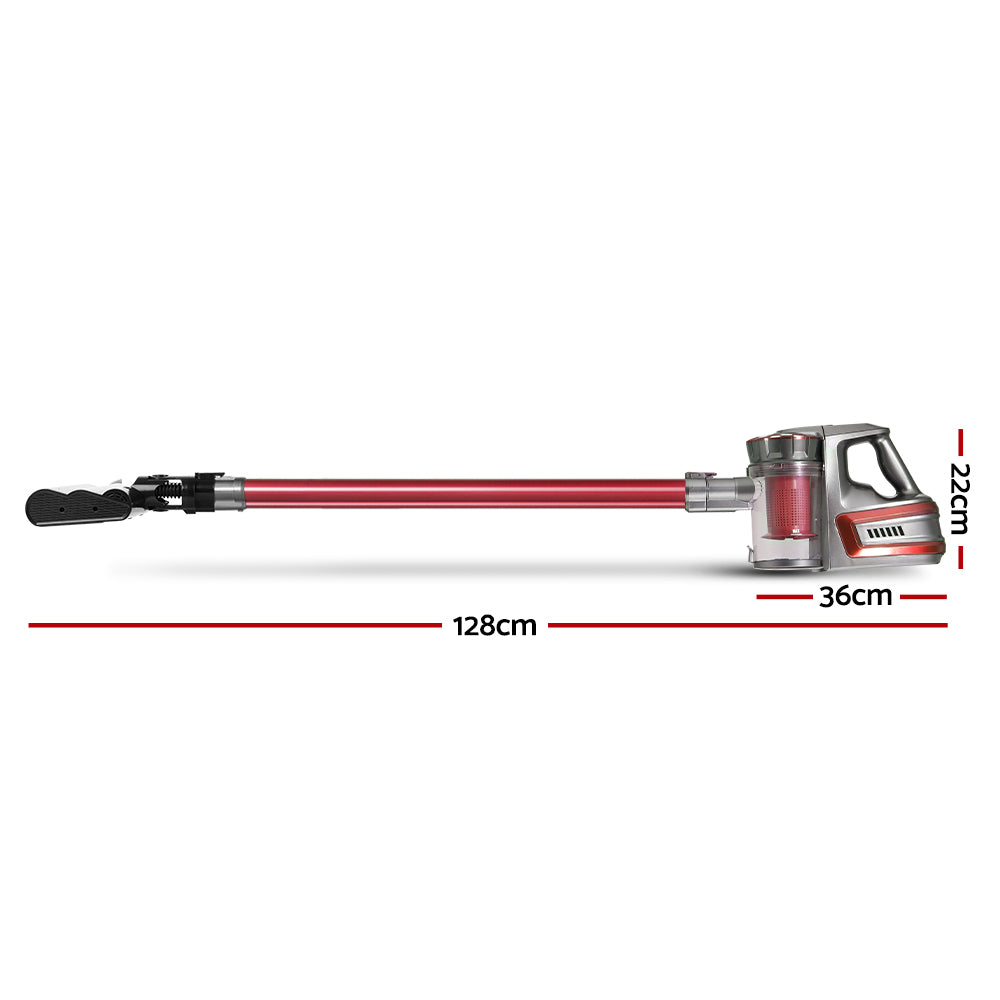 Devanti 150W Stick Handstick Handheld Cordless Vacuum Cleaner 2-Speed with Headlight Red