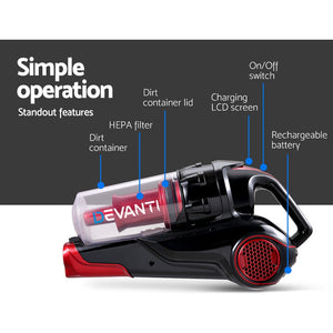 Devanti Cordless Handstick Vacuum Cleaner - Black and Red