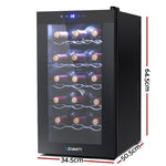 Devanti Wine Cooler 18 Bottles Glass Door Beverage Cooler Thermoelectric Fridge Black