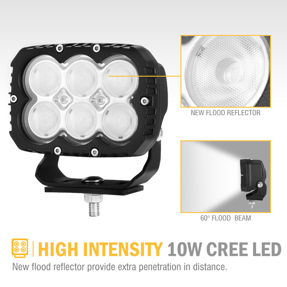 5Inch Cree Led Work Light Square Flood Beam Industrial Grade Offroad Tractor