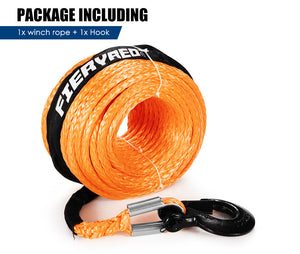 Winch Rope 10Mm X 30M Synthetic Dyneema Sk75 Hook Car Tow Recovery Cable